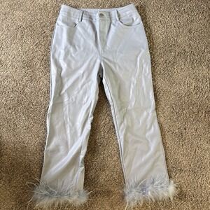 Le Lis‎ Collection Women's Light Blue Faux Leather Feather Hem Pants Size M